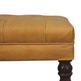 Honey Caramel Buffalo Tan Leather Ottoman with Castor Legs Storage Bench
