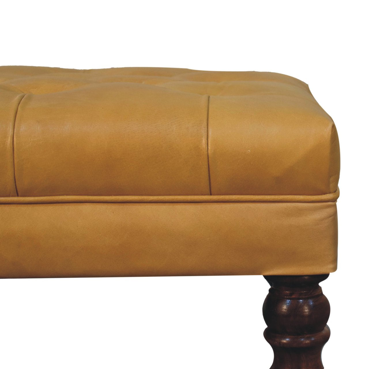 Honey Caramel Buffalo Tan Leather Ottoman with Castor Legs Storage Bench
