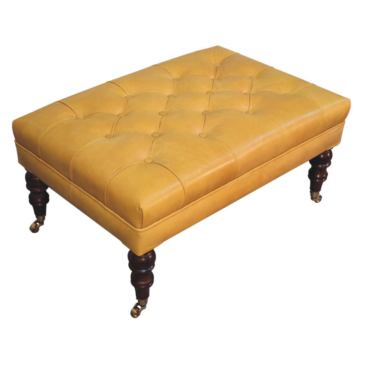 Honey Caramel Buffalo Tan Leather Ottoman with Castor Legs Storage Bench