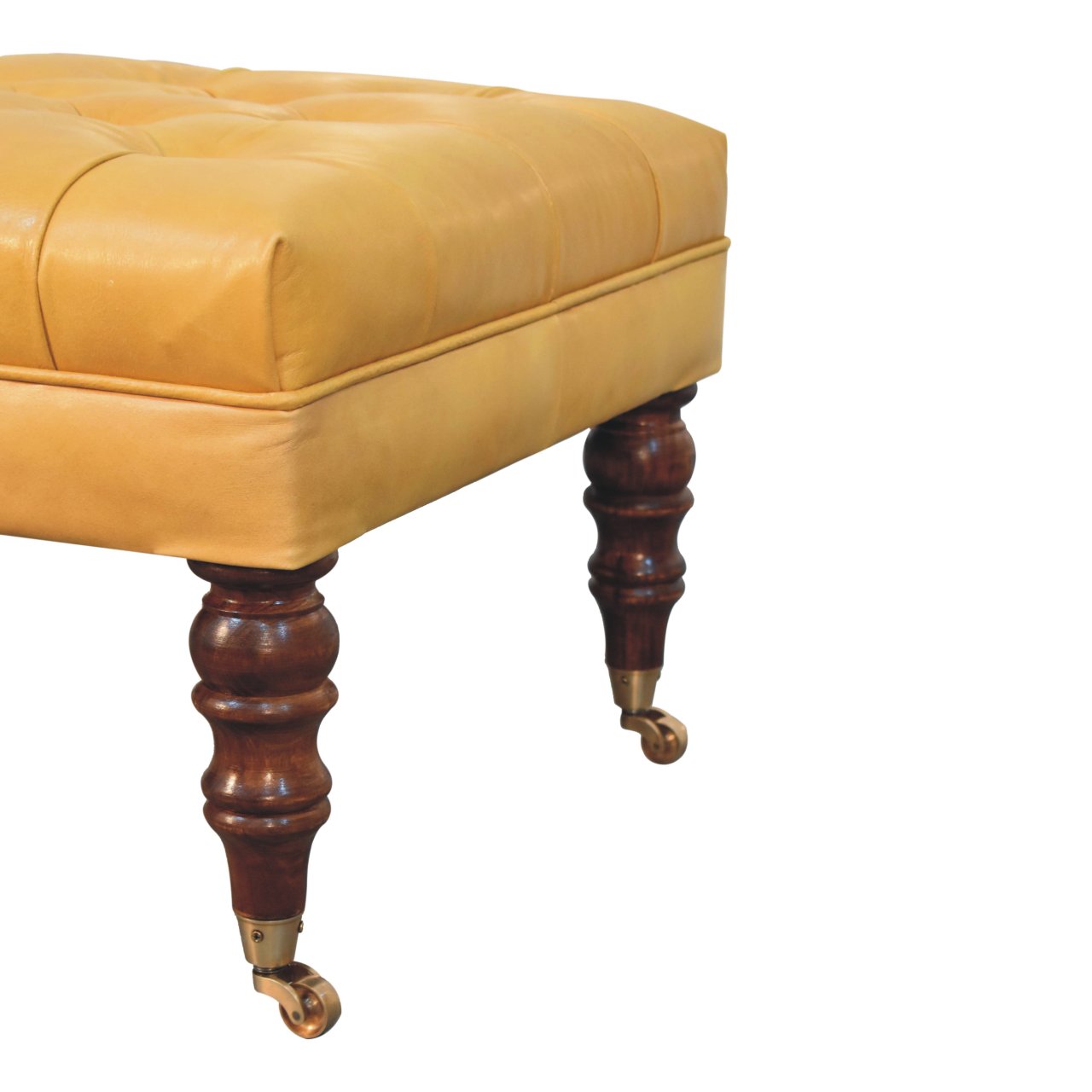 Honey Caramel Buffalo Tan Leather Ottoman with Castor Legs Storage Bench