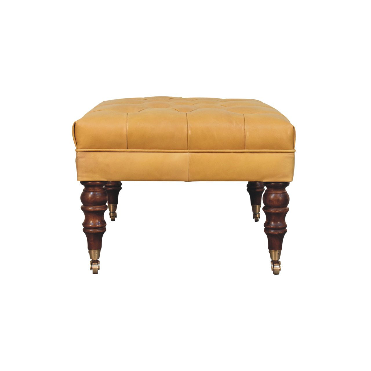 Honey Caramel Buffalo Tan Leather Ottoman with Castor Legs Storage Bench