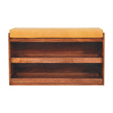 Buffalo Hide Pull out Honey Caramel Shoe Storage Bench | Hidden Storage