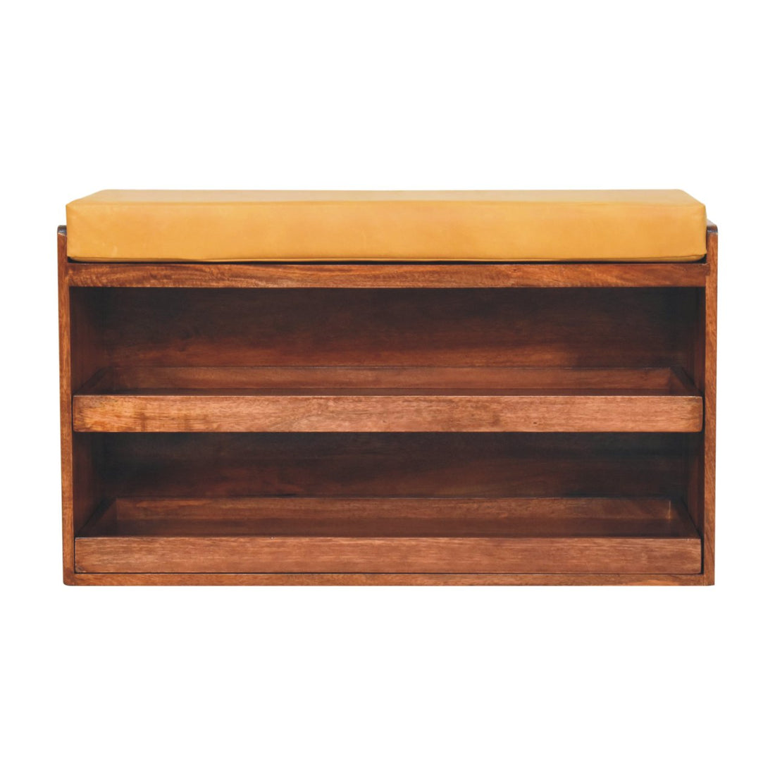 Buffalo Hide Pull out Honey Caramel Shoe Storage Bench | Hidden Storage