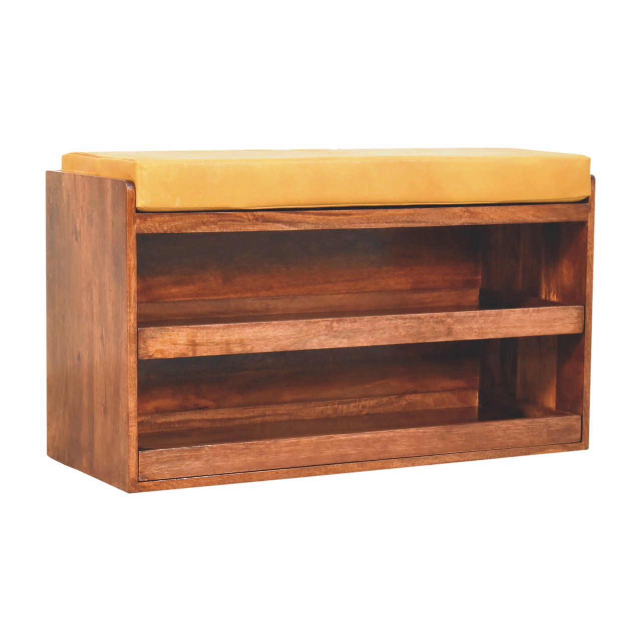 Buffalo Hide Pull out Honey Caramel Shoe Storage Bench | Hidden Storage