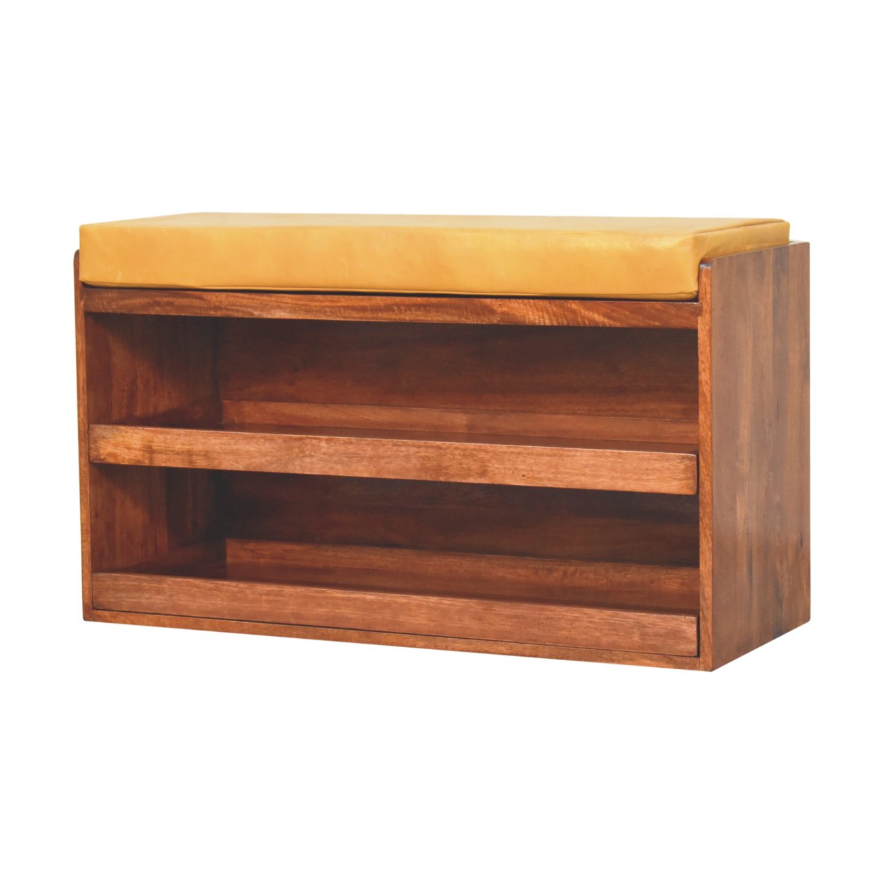 Buffalo Hide Pull out Honey Caramel Shoe Storage Bench | Hidden Storage