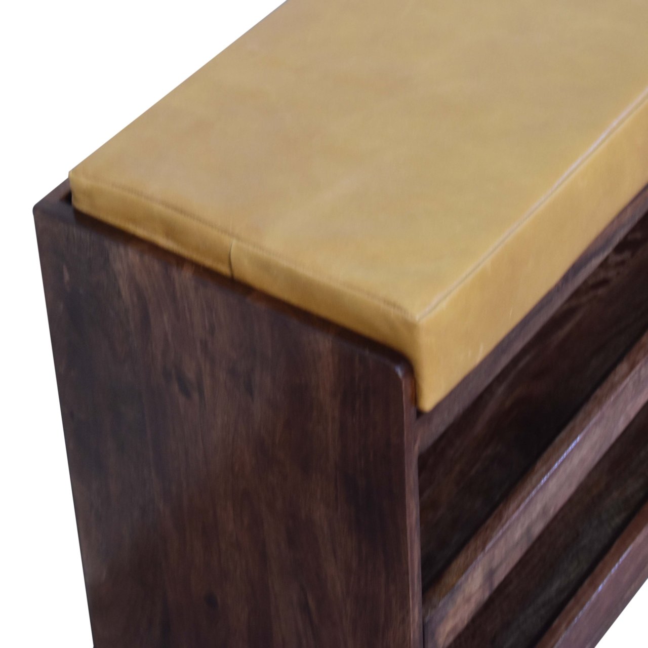 Buffalo Hide Pull out Honey Caramel Shoe Storage Bench | Hidden Storage