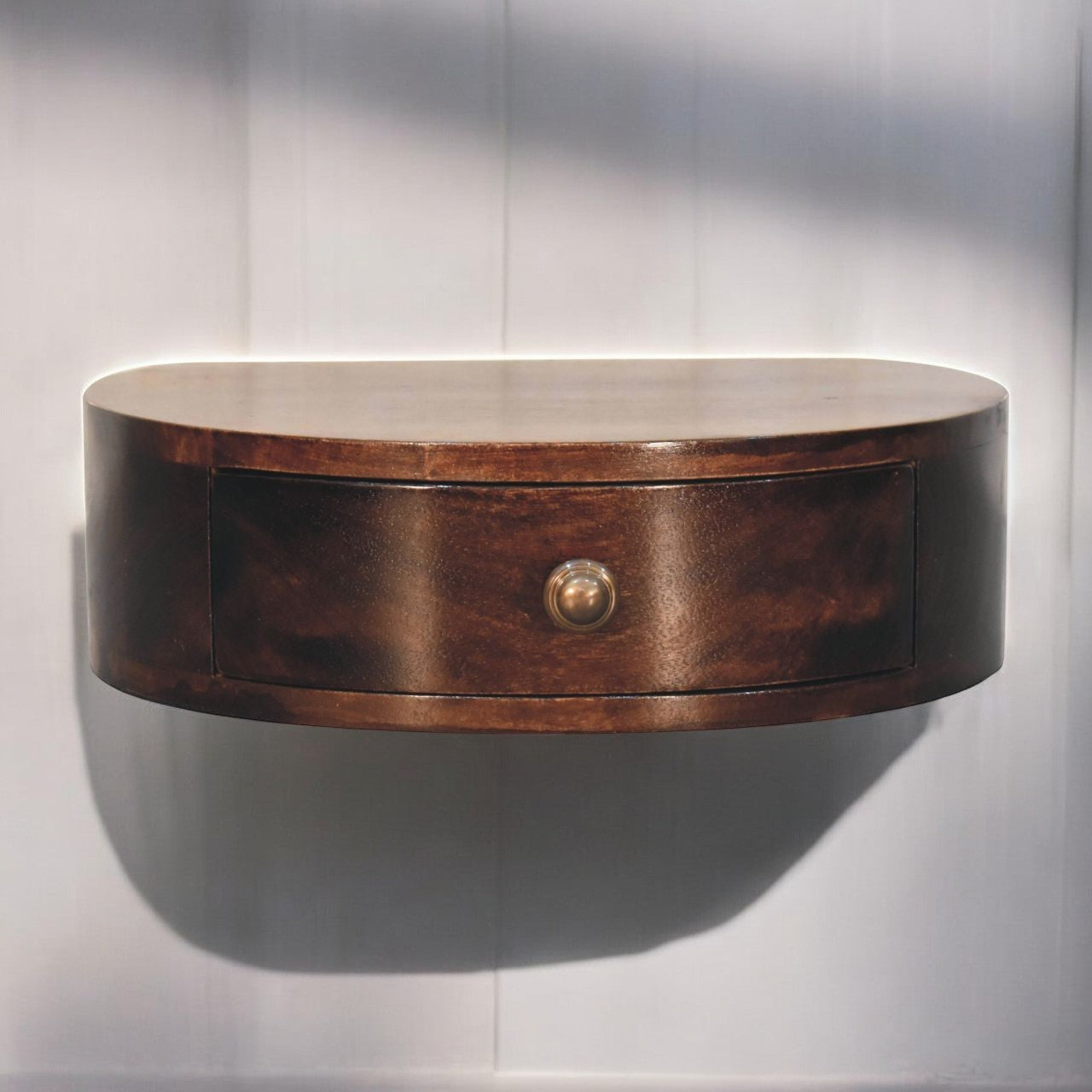 California Walnut Wall Mounted Rounded Bedside Table | Wall-Mounted