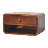 Curved California Walnut Wall Mounted Bedside with Open Slot | Solid Mango Wood