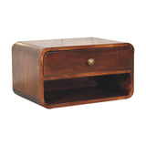 Curved California Walnut Wall Mounted Bedside with Open Slot | Solid Mango Wood