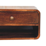 Curved California Walnut Wall Mounted Bedside with Open Slot | Solid Mango Wood