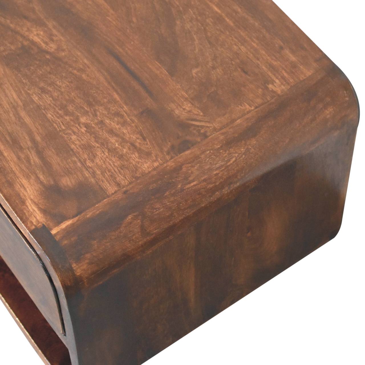 Curved California Walnut Wall Mounted Bedside with Open Slot | Solid Mango Wood