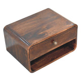 Curved California Walnut Wall Mounted Bedside with Open Slot | Solid Mango Wood