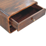 Curved California Walnut Wall Mounted Bedside with Open Slot | Solid Mango Wood