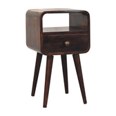 Mini California Walnut Curved Bedside with Open Slot Bedside Table
