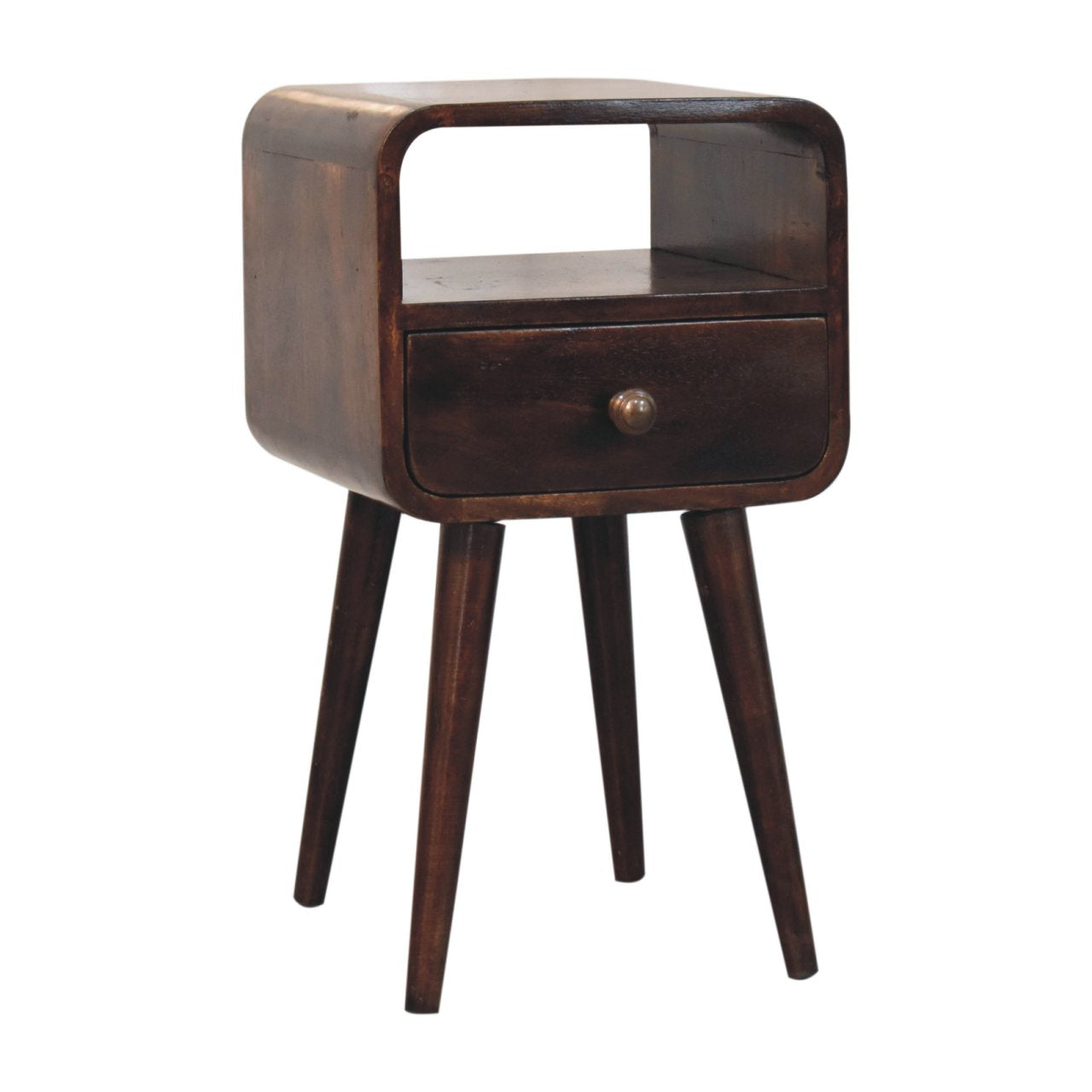 Mini California Walnut Curved Bedside with Open Slot Bedside Table