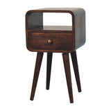 Mini California Walnut Curved Bedside with Open Slot Bedside Table