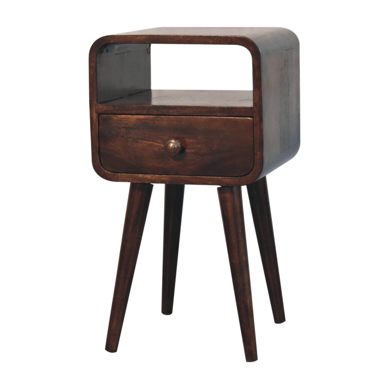 Mini California Walnut Curved Bedside with Open Slot Bedside Table