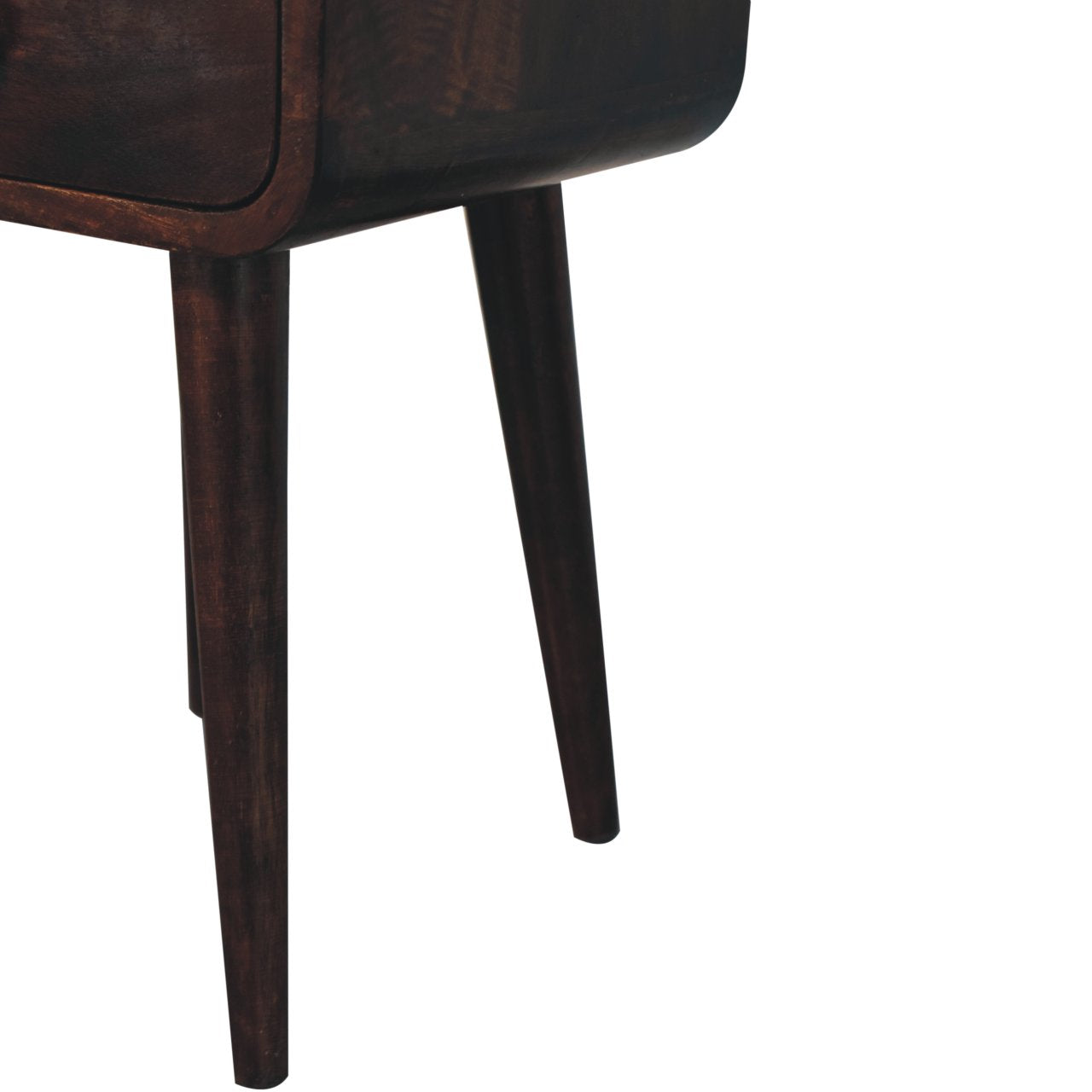 Mini California Walnut Curved Bedside with Open Slot Bedside Table