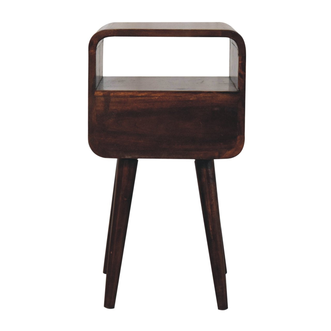 Mini California Walnut Curved Bedside with Open Slot Bedside Table