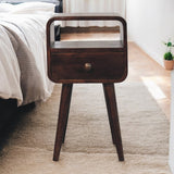 Mini California Walnut Curved Bedside with Open Slot Bedside Table
