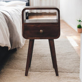 Mini California Walnut Curved Bedside with Open Slot Bedside Table