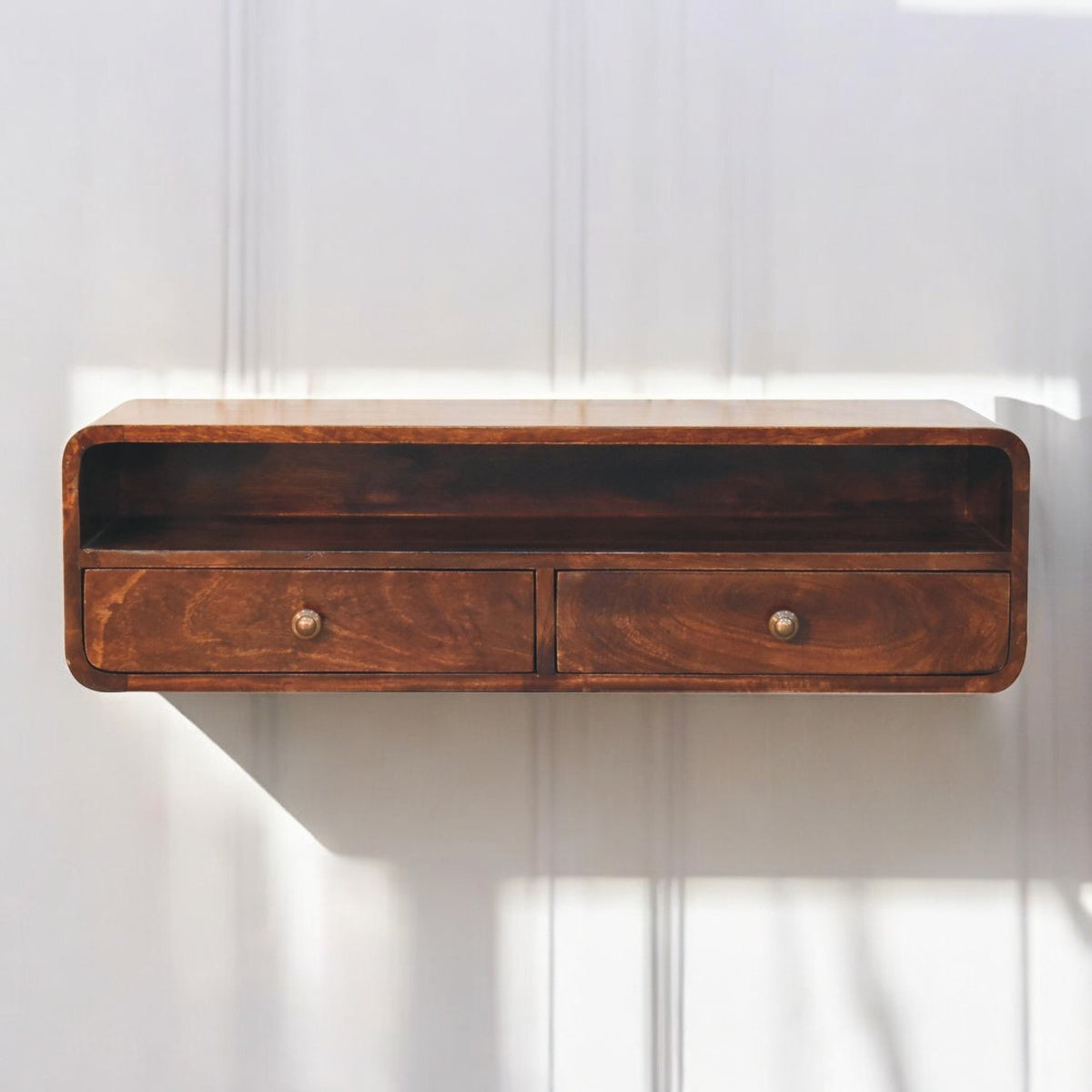 Floating California Walnut Open Console Table | Wall-Mounted