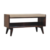 California Walnut bench with mud linen seat pad | Tweed