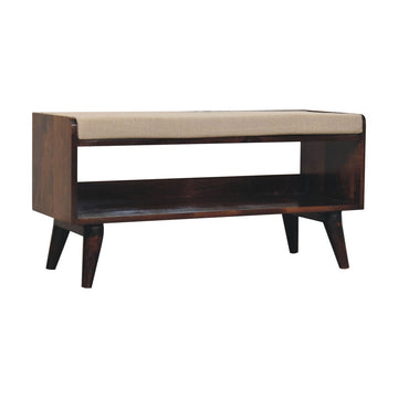 California Walnut bench with mud linen seat pad | Tweed