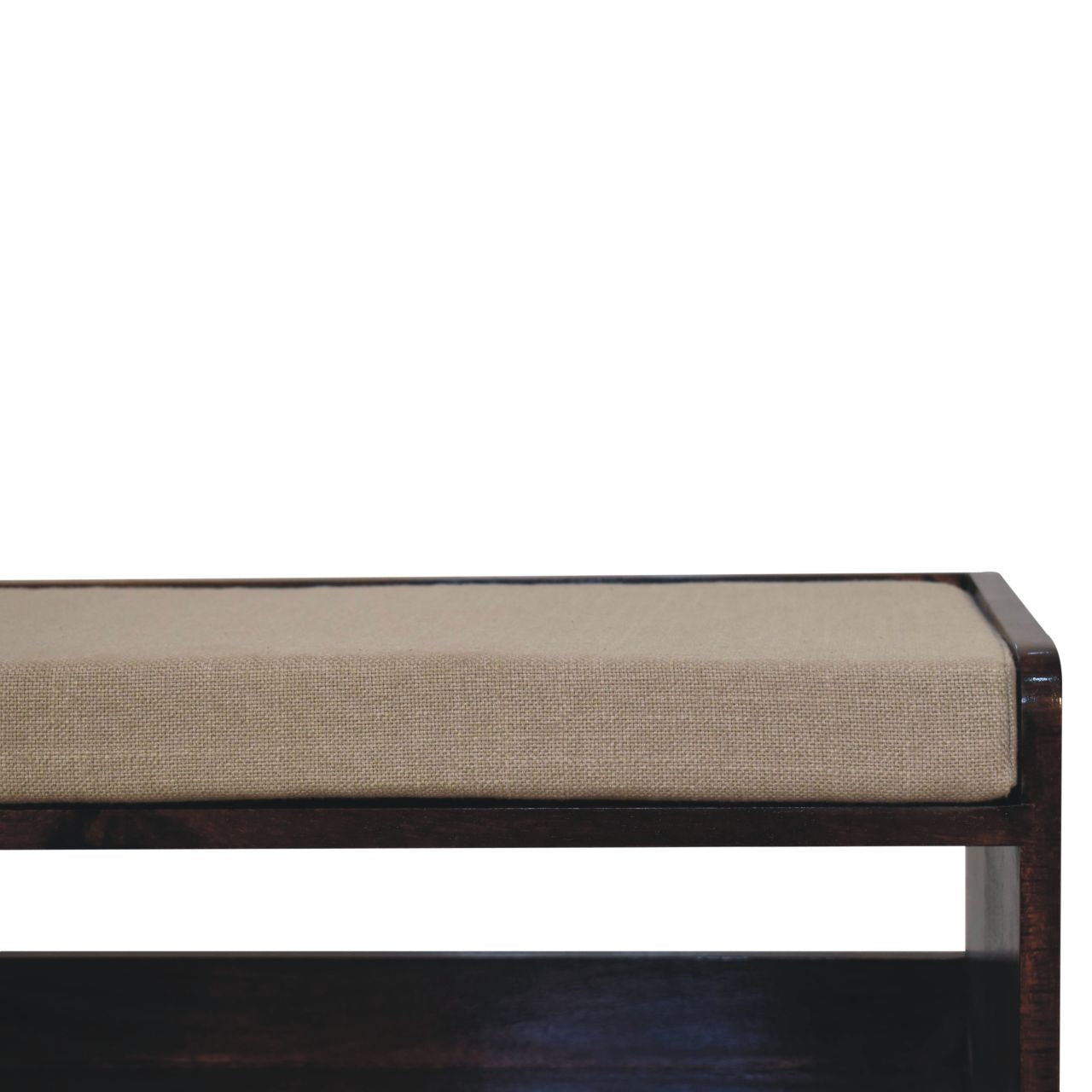 California Walnut bench with mud linen seat pad | Tweed