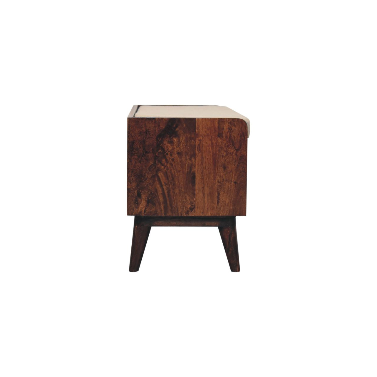California Walnut bench with mud linen seat pad | Tweed