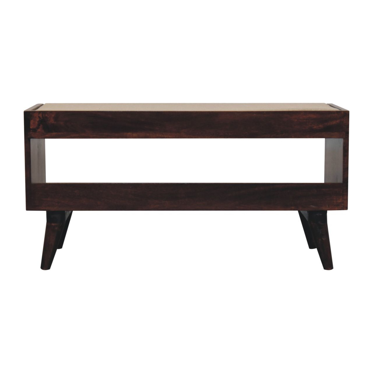 California Walnut bench with mud linen seat pad | Tweed