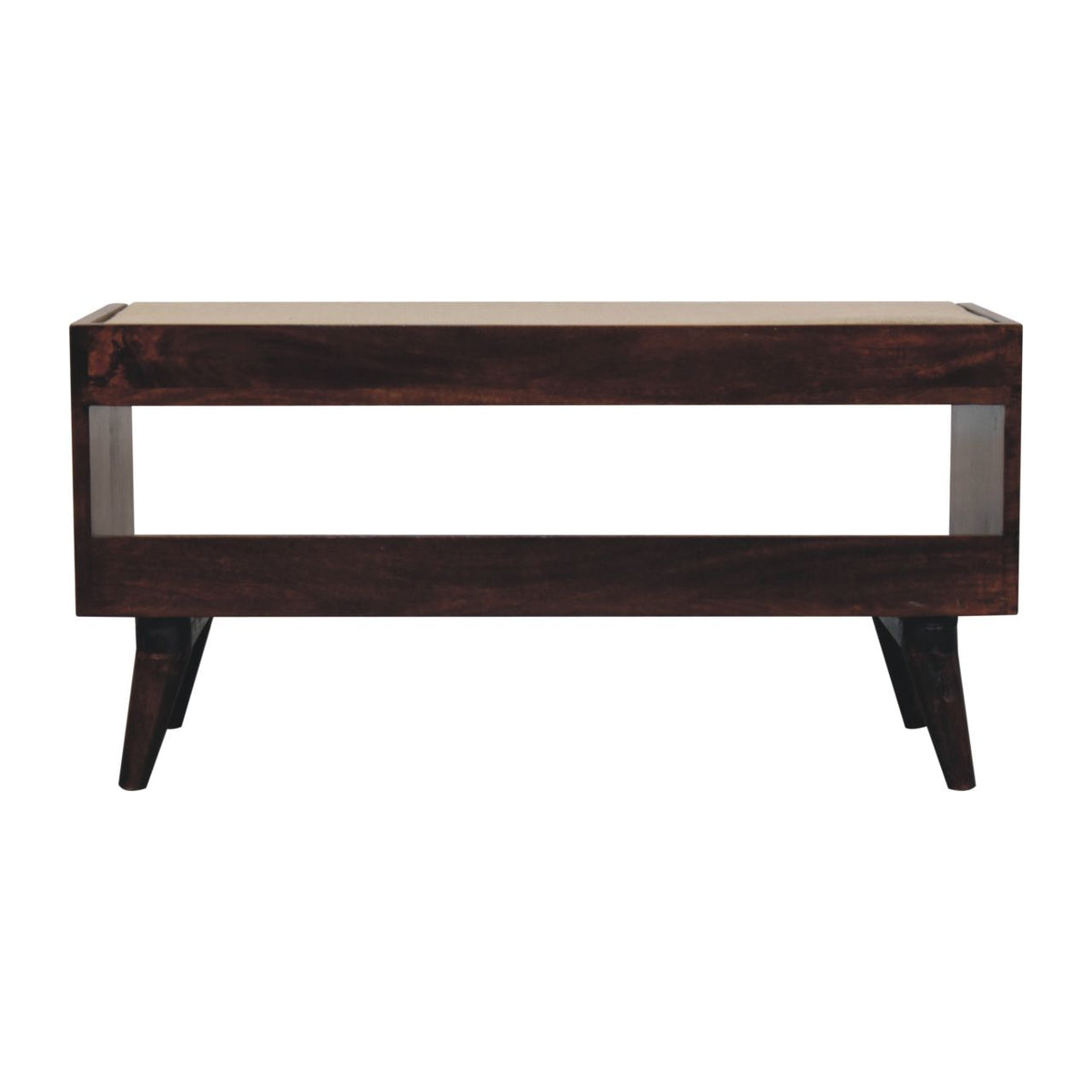 California Walnut bench with mud linen seat pad | Tweed