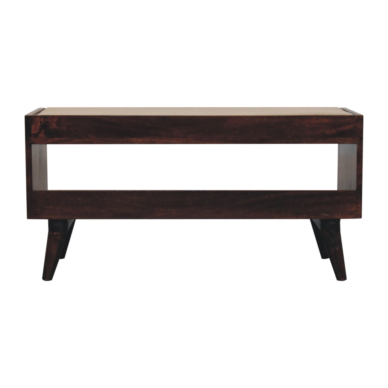 California Walnut bench with mud linen seat pad | Tweed