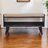California Walnut bench with mud linen seat pad | Tweed