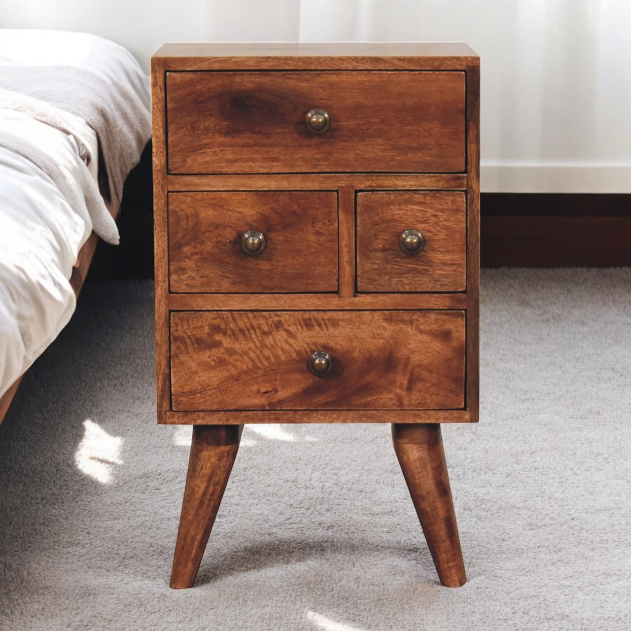 Honey Caramel Nordic Style 4 Drawer Multi Bedside