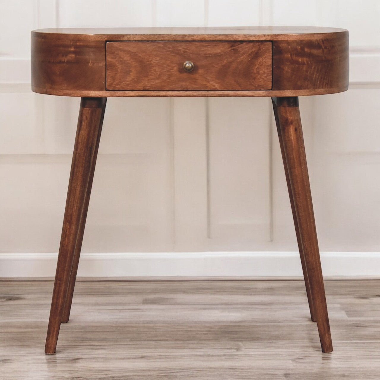 Honey Caramel Rounded Small Console Table | California Walnut Mango Wood