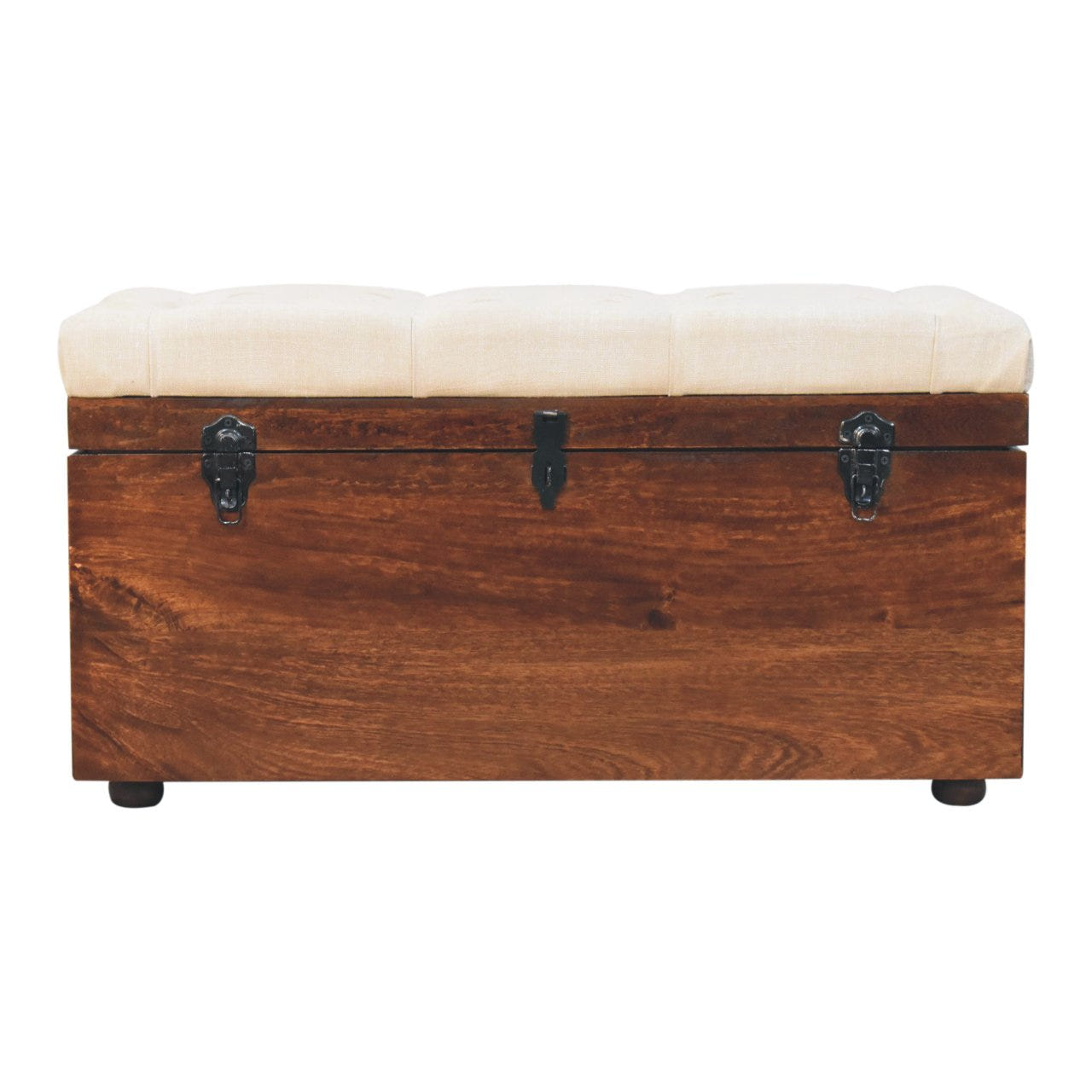 California Walnut White Linen Storage Trunk Storage Bench | Hidden Storage