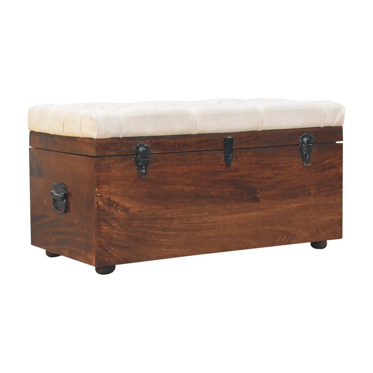California Walnut White Linen Storage Trunk Storage Bench | Hidden Storage