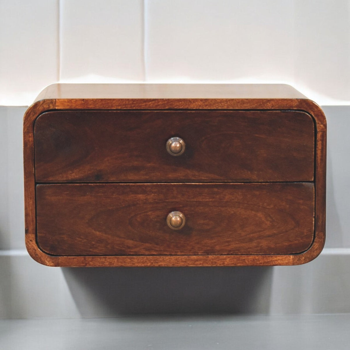 Curved California Walnut Wall Mounted Bedside Table | Wall-Mounted