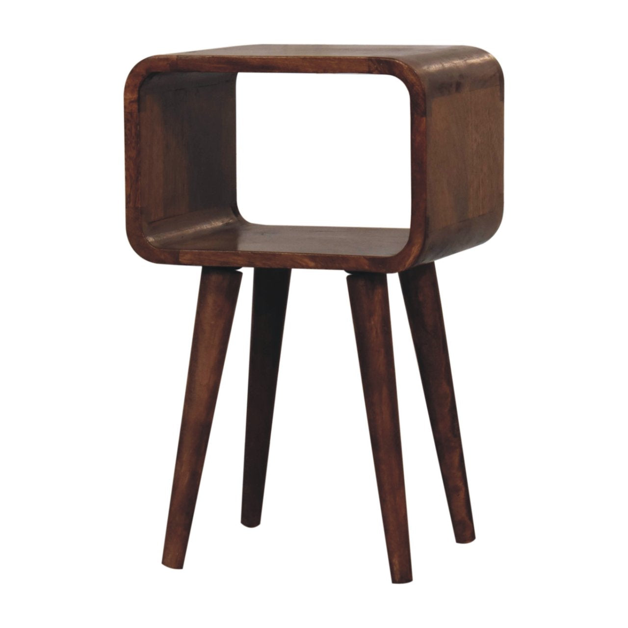 Mini Honey Caramel Curved Open Bedside Table