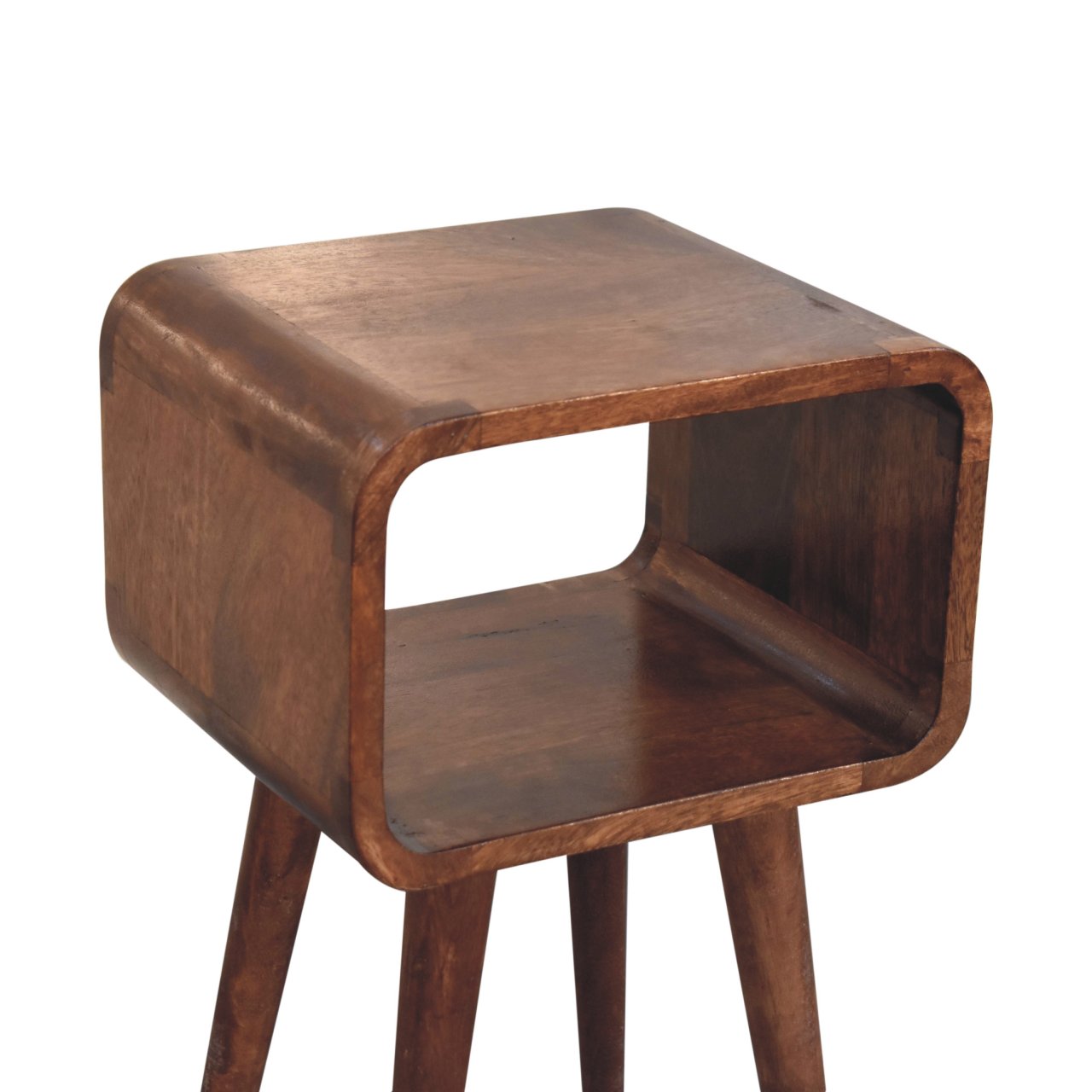 Mini Honey Caramel Curved Open Bedside Table