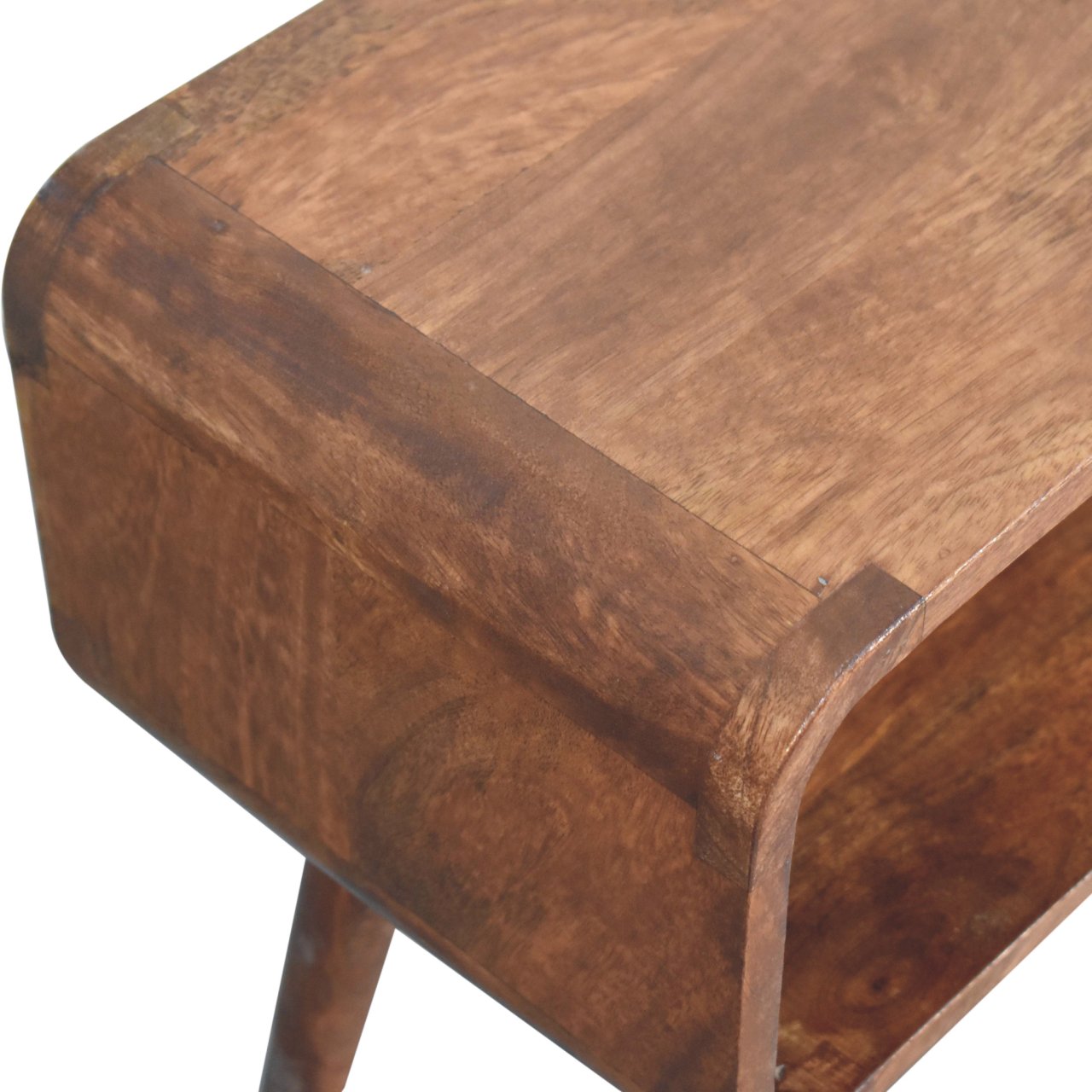 Mini Honey Caramel Curved Open Bedside Table