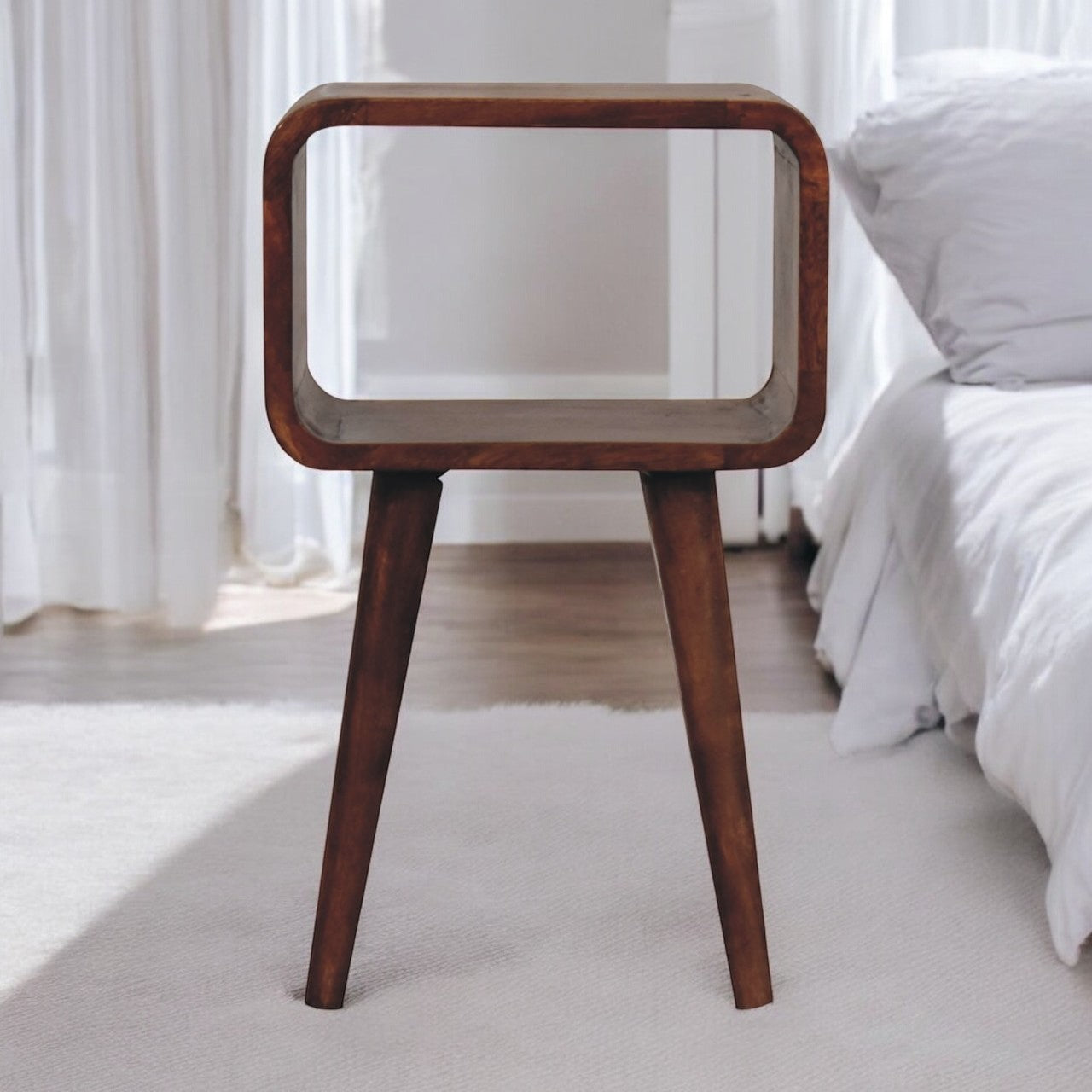 Mini Honey Caramel Curved Open Bedside Table