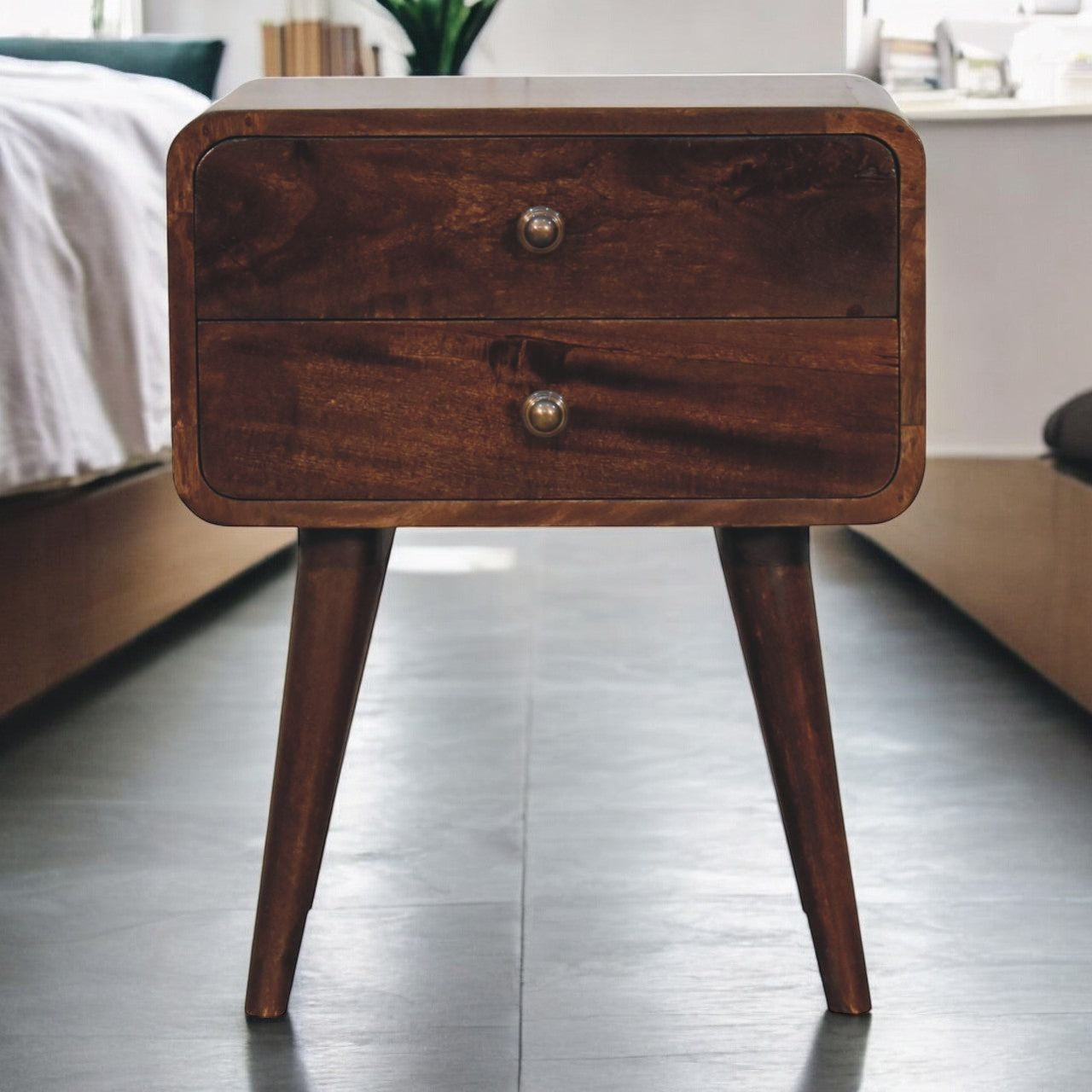 Curved California Walnut Bedside Table
