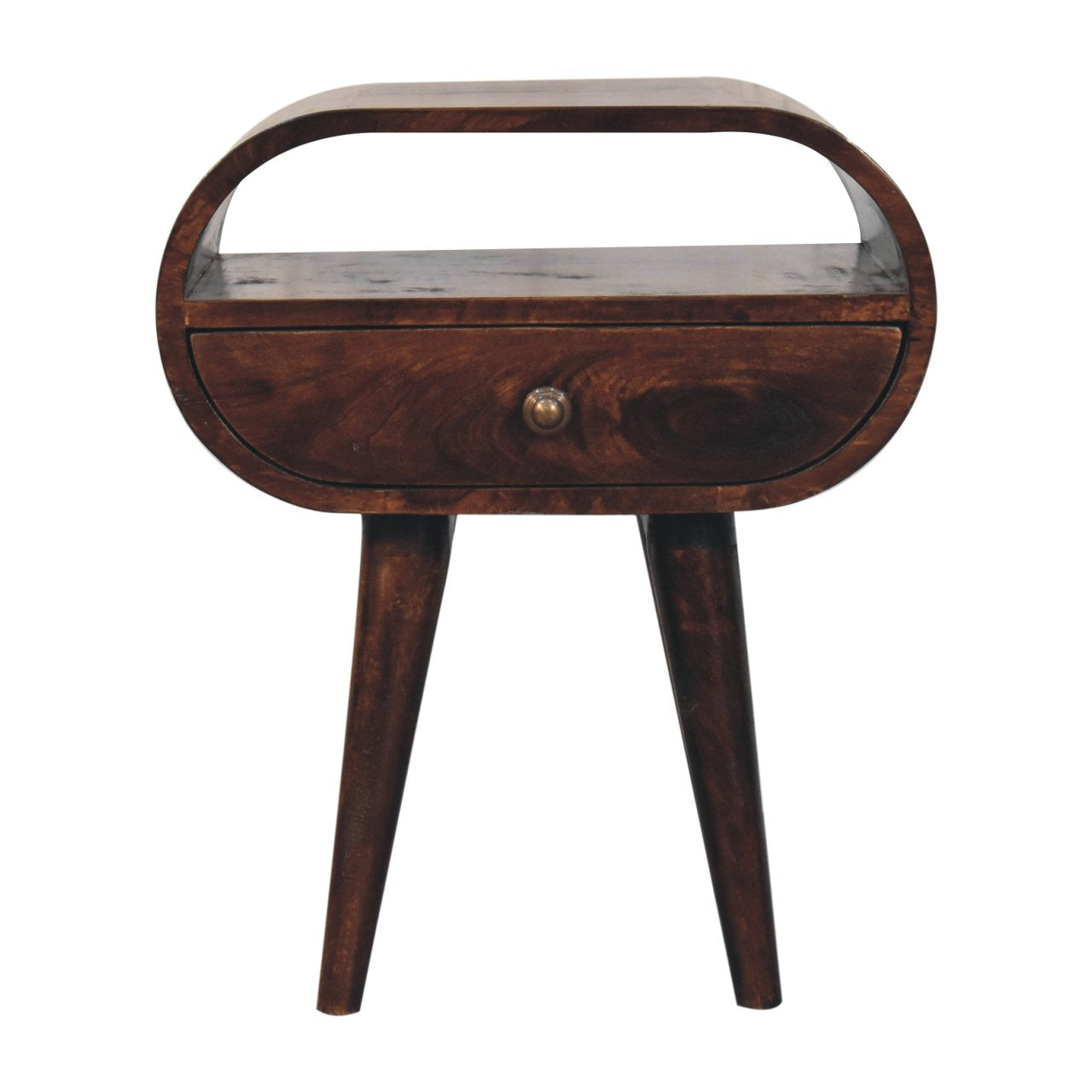 California Walnut Circular Bedside with Open Slot Bedside Table
