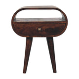 California Walnut Circular Bedside with Open Slot Bedside Table