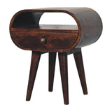 California Walnut Circular Bedside with Open Slot Bedside Table