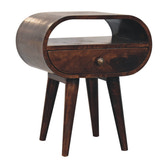 California Walnut Circular Bedside with Open Slot Bedside Table