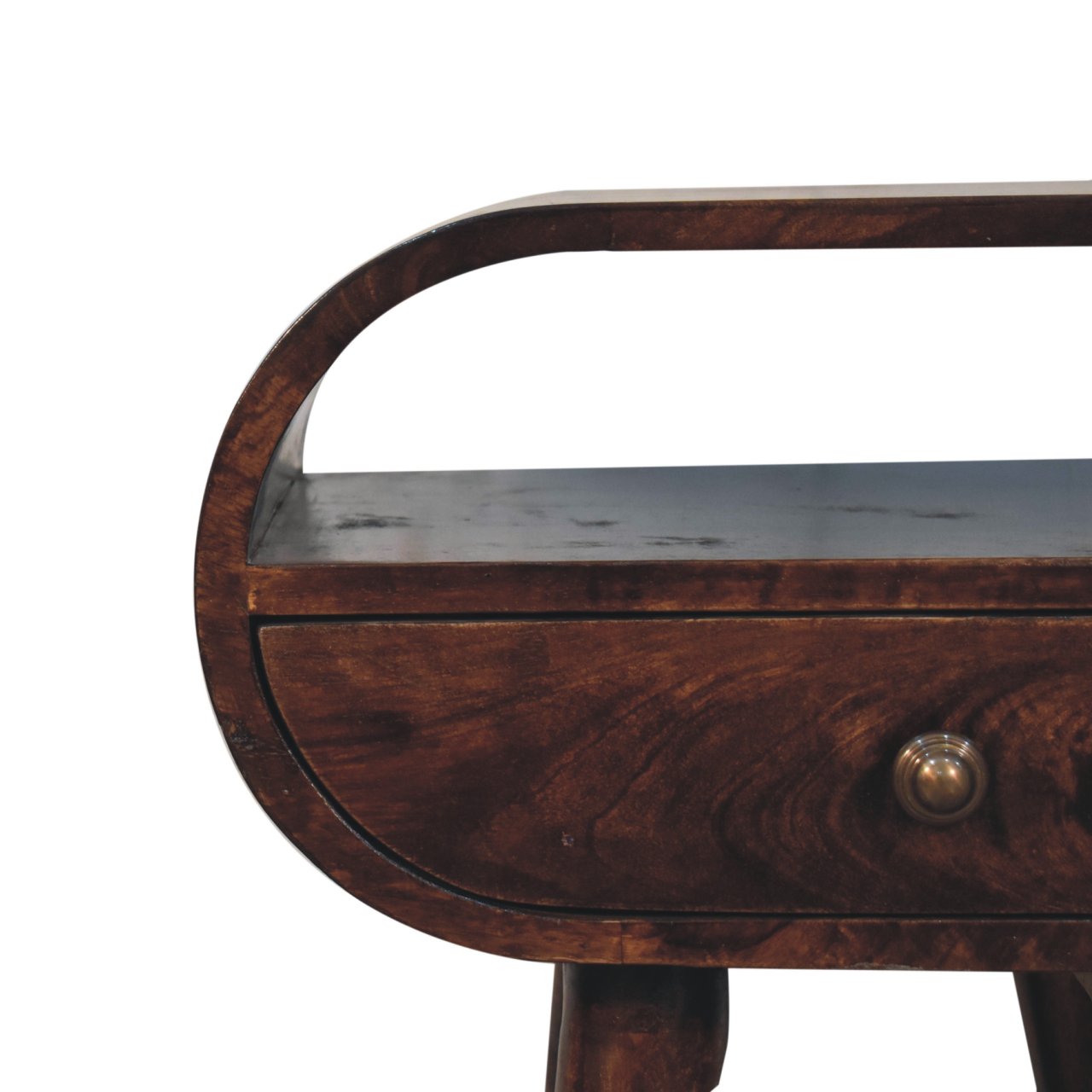 California Walnut Circular Bedside with Open Slot Bedside Table