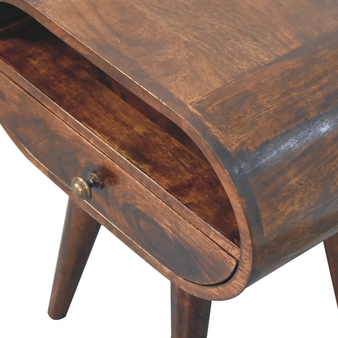 California Walnut Circular Bedside with Open Slot Bedside Table